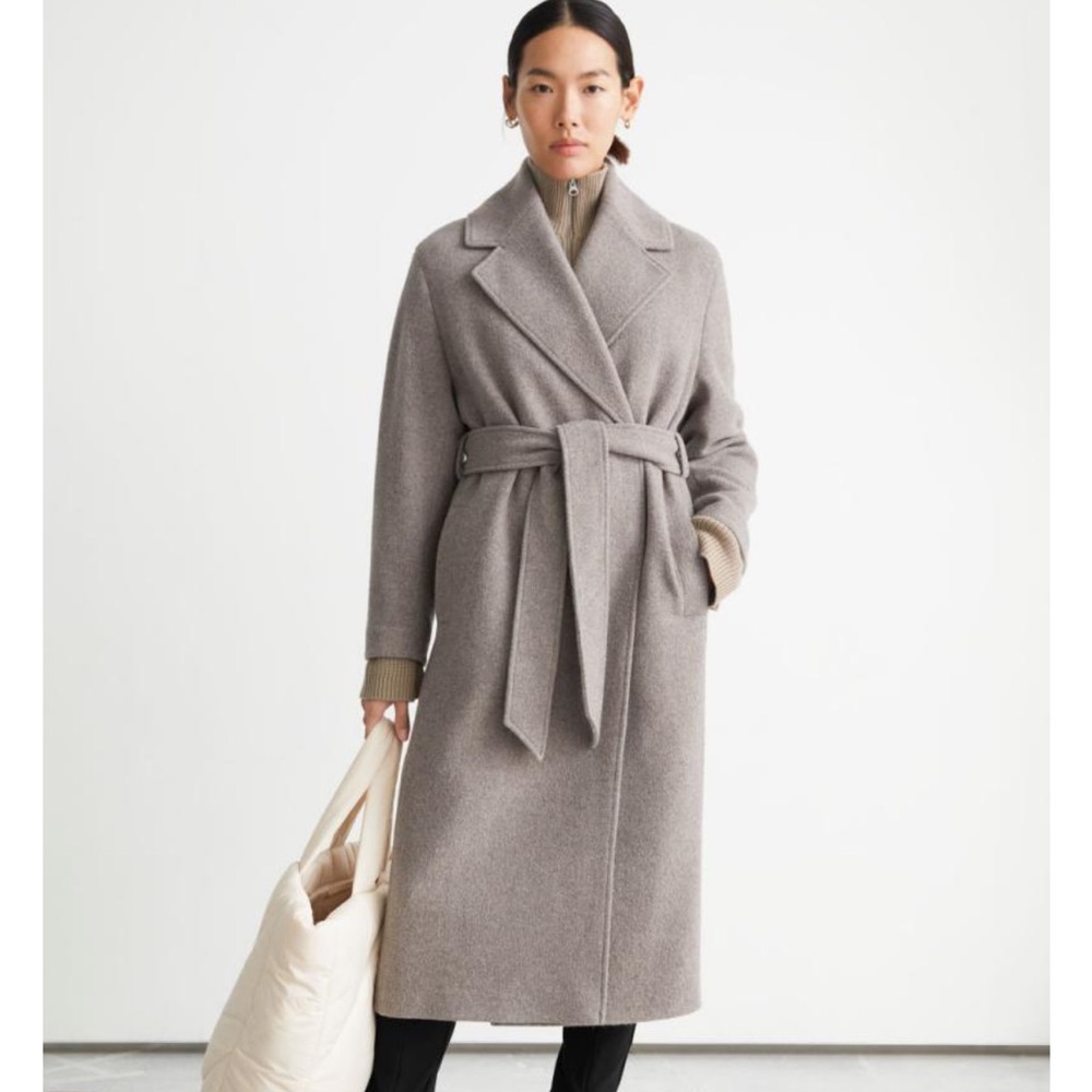 & Other Stories Oversized Belted Wool Coat Mole